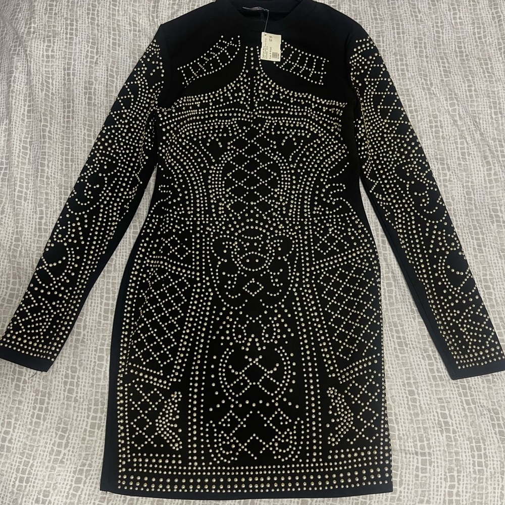 Fashion Nova Black Dress with Gold Detailing